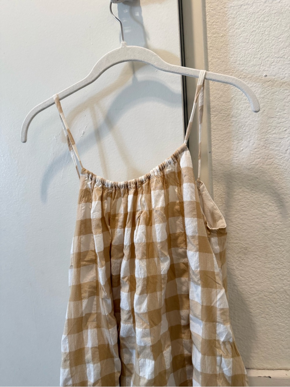 Roxy Gingham Tiered Maxi Dress - Beige & White small - Picture 6 of 8